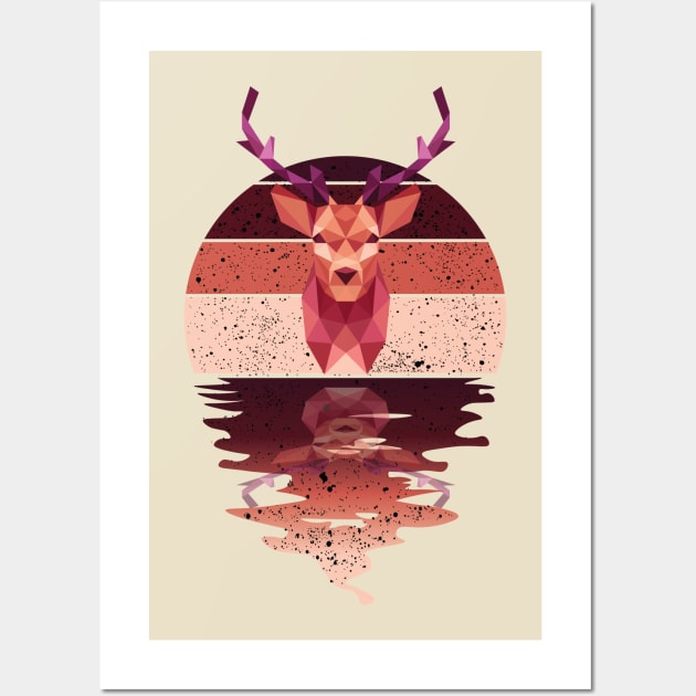 Vintage deer reflected on lights of moon Wall Art by mutarek